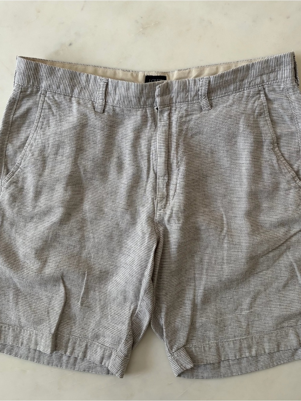 J. Crew Light Gray Striped Men’s Flat-Front Shorts